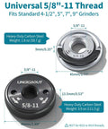 2 Pack 5/8-11 Angle Grinder Flange Nuts With Tool Free Quick Change Locking Kit Heavy Duty Self Locking D Ring And Knurled Arbor Nut For 4 1/2, 5, 7, 9 Inch Grinders Silver And Black shown with specifications