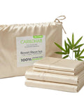 Luxurious Bamboo Viscose Sheet Set In Coconut Milk Fits Standard Split King Bed Frames with packaging and sheets displayed.