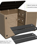 Spacious Outdoor Storage Shed Resin Cabinet With 48 Cu Ft Capacity showing open lid, optional laminate shelves, and interior view