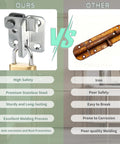 Comparison of Flip Gate Latch With Padlock Hole Stainless Steel Door Lock and rusted iron latch; showing security features and rust resistance.