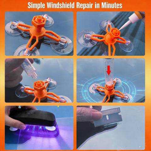All In One Windshield Chip Repair Kit With Suction Cup And UV Curing Light For Chips And Cracks, 2 Pack Car Glass Repair Tool