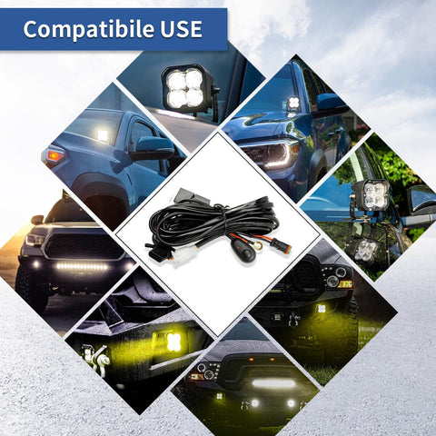 10ft Heavy Duty LED Light Bar Wiring Harness Kit displayed with off-road vehicles and light installations