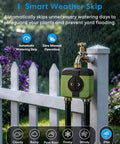 Two Zone WiFi Water Timer For Garden Hose With Brass Inlet And Outlet No Mess Setup Smart Sprinkler Controller on fence