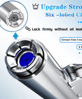 Close-up of Heavy Duty Grease Gun Coupler Kit With Quick Lock Release showing six-lobed claw design with detailed view inset