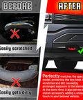 Comparison of scratched tow hook before and red ABS Ford Tow Hook Covers 2-Pack for F150 2004-2025, Bronco, Tundra after installation.