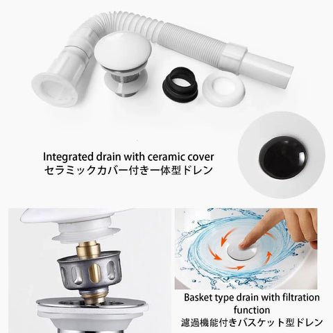 USZWBY Bathroom Vessel Sink Ceramic Washbasin Semi Recessed Bathroom Sink drain kit with ceramic cover and filtration features.