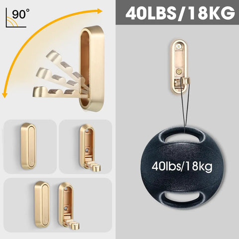 Gold Folding Wall Hooks Set Two Heavy Duty Zinc Alloy Hangers Built Tough To Clear Any Clutter Smoothly Folds Flat When Idle Zero Fuss Setup Simple Space Saver For Holding Coats Towels Robes Bags Keys Daily
