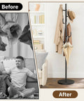 Heavy Duty Freestanding Coat Rack With Solid Wood Base And Metal Coat Tree 6 Hook Hanger Stand For Jackets Hats Bags No Wobble Sturdy Standing Purse Rack with organized coats and hats
