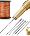 Pro Grade Leather Sewing Awl Kit With Copper Handle, 6 Needle Sizes, Nylon Cord Thread, And 2 Thimbles for DIY leather repair