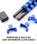 Six Piece Three Eighths Inch Drive Socket Organizer Rails Set With SAE And Metric Holder Rails, blue rail parts with end cap