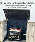 Generator shed with open top demonstrating gas struts lift support