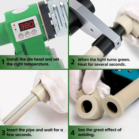 Step-by-step guide using All Purpose Pipe Fusion Welder For PP PP R PE And PP C Pipes With 20mm 25mm 32mm 40mm 50mm 63mm Die Heads 110V PVC Heater