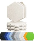 12 Pack Hexagon Acoustic Panels Self Adhesive Sound Proof Foam Beige stacked with multi-color options for wall mount.