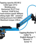 Universal 360 Degree Pneumatic Tapping Machine With Flexible Arm For M3 To M12 Threading, Aluminum Frame, Included Taps Display