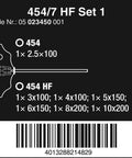Diagram of 4547 HF T-Handle Screwdriver Set with sizes, barcode, code number 05 023450 001, and screwdriver illustration.