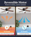 42 Inch Indoor Ceiling Fan With Light LED Flush Mount 5 Blades Bronze Finish With Light Cherry And Maple Brown Blades Quiet Pull Chain Control Reversible Motor For Year Round Comfort Keeps Your Space Chill In Small Rooms Up To 100 Sq Ft operation in winter and summer modes