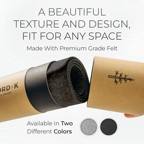 Large Felt Desk Mat 35 x 17 Inch Charcoal With Seamless Design And Anti Slip Rubber Dots in packaging with color options
