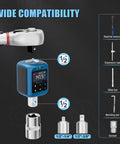 Digital Torque Adapter For Half Inch Drive Turns Your Torque Wrench Into A Precision Tool With Peak And Trace Modes Four Units Nm Lb Ft Lb In Kg Cm 2.2 To 147.5 Ft-Lb 3 To 200 Nm About Two Percent Accuracy Buzzer And LED Indicator Includes 3/8 And 1/4 in use with accessories