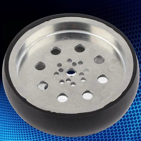 Close-up of 100mm Metal Robot Wheel with Neoprene Tire for Industrial Robots and RC Cars, 8mm Bore, beefy hub.
