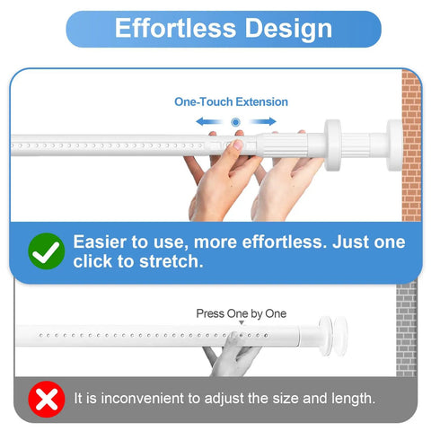 Adjustable Outdoor Tension Curtain Rod 41 To 144 Inch No Drilling No Tools Needed 1.26 Inch Diameter Heavy Duty Spring Rod for easy extension