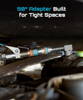 Workhorse Grease Gun Accessory Kit with 12000 PSI Quick Release Coupler and 90 Degree Adapter in tight space