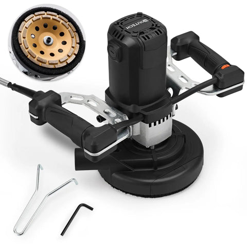 Side view of the 7 Inch Concrete Grinder with Low Vibration Handle, 2000W High Torque Motor, and 6 Speed Controller.