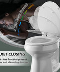 Top Shelf Molded Wood Toilet Seat Slow Close Lid High Gloss White Elongated Shape Quick Detach Hinges Zero Pinch Fingers Smooth Glide Routine Bathroom Refresh with soft close feature.