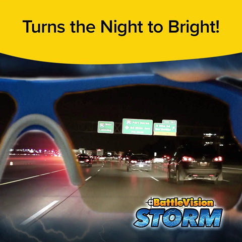Storm-Ready Glare-Reducing Glasses For Driving In Rain And Snow showing nighttime road view, enhances visibility in dark conditions.