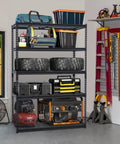 Beefy Heavy Duty Metal Shelving Unit With Adjustable Racks For Serious Garage Storage 5 Tier Steel Shelves 2500 Lb Capacity Basement Workshop Must Have Organizer For Tools And Supplies 48x24x72 in garage with tools and bins