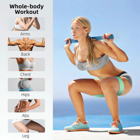 Person using Five Pack Resistance Bands Set For Home Gym Workouts Elastic Loop Bands for full-body toning outdoors.