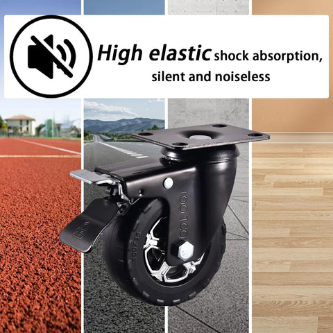 4 Inch Heavy Duty Caster Wheels Set Of 4 With Locking, Silent 360 Degree Swivel, elastic rubber wheel on diverse surfaces