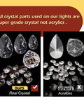 Comparison of real crystal parts versus acrylics for Three Light K9 Crystal Pendant Chandelier In Gold