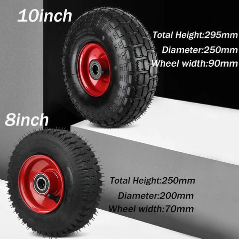 Heavy Duty Rubber Caster Wheels With Swivel Brake Plate Shock Absorbing Industrial Cart Replacement Tires 10in and 8in sizes