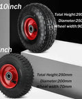 Heavy Duty Rubber Caster Wheels With Steel Plates Shock Absorbing Red Rims Roll Smooth For Toolboxes Carts Furniture Trolleys 360 Swivel Brake Setup Built Like A Tank Handles Heavy Loads 10 inch and 8 inch
