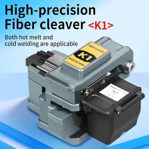 K1 Universal Fiber Cleaver For Fiber Optic Hot Melt And Cold Welding, Built-In Waste Box, 3-In-1 Cutting Tool displayed