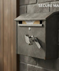 Zinc Alloy Cam Lock For Cabinet Doors And Drawers installed on a secure metal mailbox on a brick wall, durable silver hardware