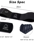 Black Golf Swing Trainer Arm Band size specifications showing 35cm length and 7cm width, designed for one-piece takeaway sync.