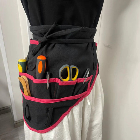 Heavy Duty Workhorse Sewing Organizer Belt With Industrial Stitching And Multipocket Tailoring Girdle holding tools in multiple pockets.