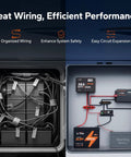 Neatly organized wiring setup showcasing the Heavy Duty 275A Power Distribution Bus Bar Featuring Four M8 And Six M4 Terminals For Battery Banks Solar Inverters MPPT Gear And Audio Rigs In Red And Black For No Mess Wiring Setups.