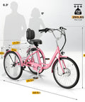 Powerful 500W Brushless Electric Trike For Adults With Smooth Acceleration, Peak 500W And Sustained 350W Motor, Top Speed 15.5 MPH, Sweet For City Cruising, Light Trails, Easy Hills, Comfortable Daily Commute. Pink adult electric trike with basket, 250 lb max load, 68.9 in long