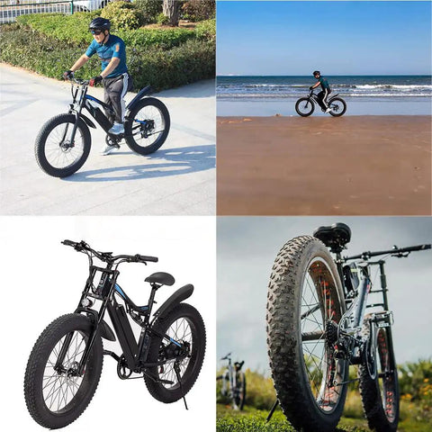 26 Inch Fat Tire Electric Bike Front Fork With Air Suspension, 180mm Travel, 135mm Hub Spacing, riding on various terrains
