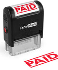 Slick Self Inking Rubber Stamp With Bold Red Ink For Quick Paid Documents And Relaxed Office Vibes That Runs Smooth As Butter And Features A Swap Ready Double Sided Ink Pad Made For Daily Grind Paperwork Without Breaking A Sweat, showing 'PAID' in bold red.