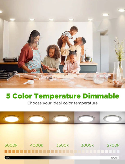 Family baking under 5CCT LED Recessed Canless Ceiling Light Kit 6 Inch Ultra Thin Dimmable 12W 110W Equivalent 1050 Lumen lighting