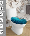 Toilet Seat Cover Elongated Quiet Close for Bathroom with ocean design, fits most American toilets, easy to install.