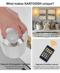 Wireless Battery Operated Wall Sconce Set Of Two With Timer, Dimmable 4CCT And RGB Accent Light For Bedroom in hand, showing magnetic bulb.