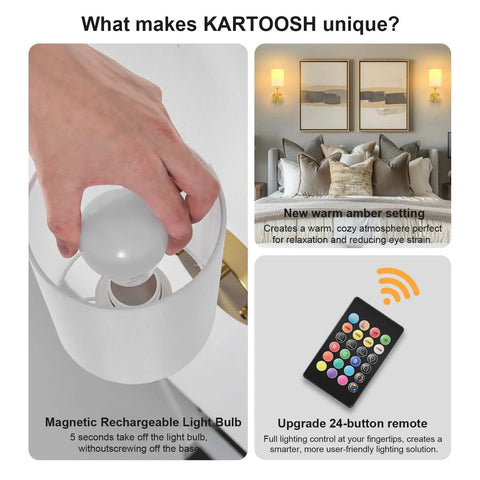 Wireless Battery Operated Wall Sconce Set Of Two With Timer, Dimmable 4CCT And RGB Accent Light For Bedroom in hand, showing magnetic bulb.