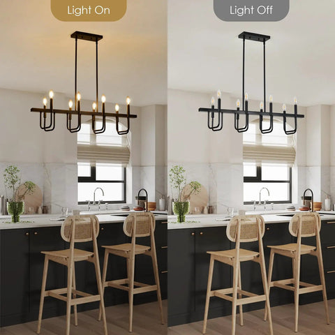 8 Light Black Rectangular Farmhouse Chandelier For Dining Room And Kitchen Island Modern Linear Pendant Light Over Table Industrial