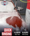 Car being rinsed with 40 Degree Pressure Washer Nozzle With Stainless Steel Internals And Rubberized Guard For Scratch Free Rinsing