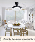 Retractable 40 Inch Black Ceiling Fan With Light And Remote in modern living room