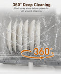 Straight Up Portable Countertop Dishwasher With Built In Reservoir And 360 Degree Rotary Spray For A Killer Clean Cycle At High Temp With Quick Air Dry No Sweat Setup For Tight Apartment Rvs Kitchens showing 360 degree spray action on plates.